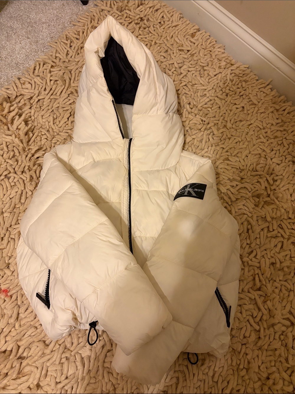 Calvin Klein White Hooded Puffer Jacket